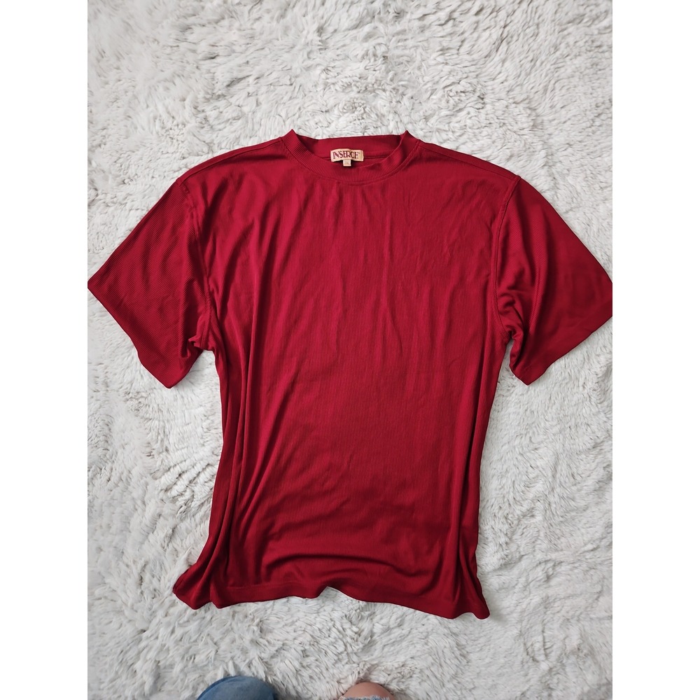 Vintage Inserch Ribbed T-Shirt Men's 2XL Red Short Sleeve Crewneck Knit Top